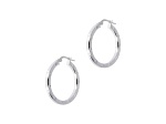 Rhodium Over 925 Sterling Silver Diamond Cut 1" Round Hoop Earrings