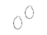 Rhodium Over 925 Sterling Silver Diamond Cut 1" Round Hoop Earrings