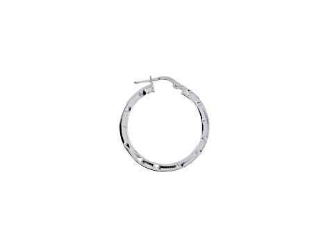 Rhodium Over 925 Sterling Silver Diamond Cut 1" Round Hoop Earrings