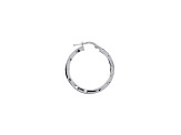 Rhodium Over 925 Sterling Silver Diamond Cut 1" Round Hoop Earrings