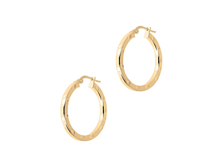 18K Yellow Gold Clad Over 925 Sterling Silver Diamond Cut 1" Round Hoop Earrings