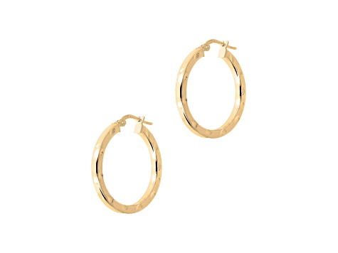 18K Yellow Gold Clad Over 925 Sterling Silver Diamond Cut 1" Round Hoop Earrings
