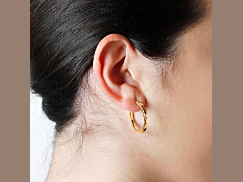 18K Yellow Gold Clad Over 925 Sterling Silver Diamond Cut 1" Round Hoop Earrings