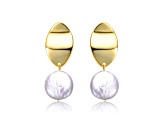 White Coin Freshwater Pearl, 14K Yellow Gold Plated over Sterling Silver Dangle Earrings