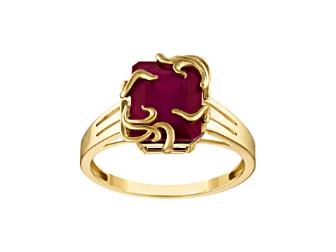 Octagon Ruby 10K Yellow Gold Medusa Ring 4.88ctw