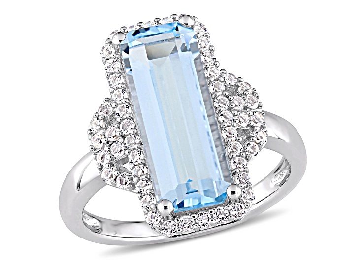 4.25ctw Sky Blue and White Topaz Halo Ring in Sterling Silver