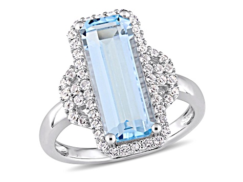 4.25ctw Sky Blue and White Topaz Halo Ring in Sterling Silver