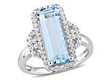 4.25ctw Sky Blue and White Topaz Halo Ring in Sterling Silver