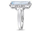 4.25ctw Sky Blue and White Topaz Halo Ring in Sterling Silver