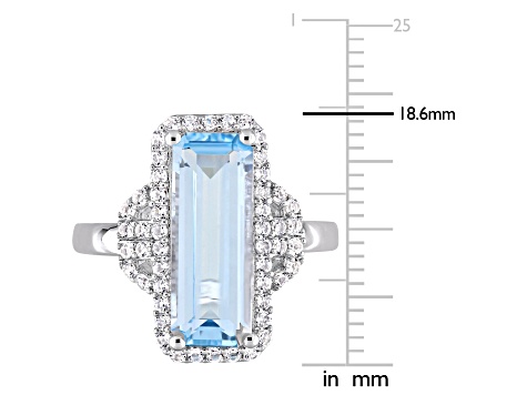 4.25ctw Sky Blue and White Topaz Halo Ring in Sterling Silver