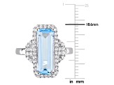 4.25ctw Sky Blue and White Topaz Halo Ring in Sterling Silver