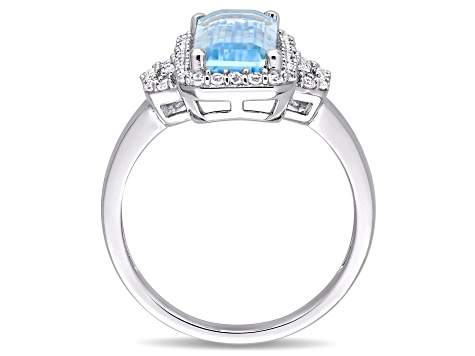 4.25ctw Sky Blue and White Topaz Halo Ring in Sterling Silver