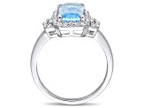 4.25ctw Sky Blue and White Topaz Halo Ring in Sterling Silver