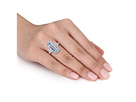 4.25ctw Sky Blue and White Topaz Halo Ring in Sterling Silver