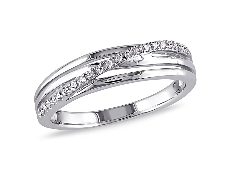 Diamond Accent Rhodium Over Sterling Silver Crossover Ring 0.06ctw