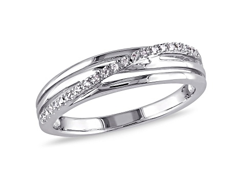 Diamond Accent Rhodium Over Sterling Silver Crossover Ring 0.06ctw