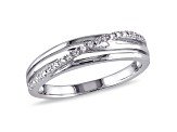 Diamond Accent Rhodium Over Sterling Silver Crossover Ring 0.06ctw