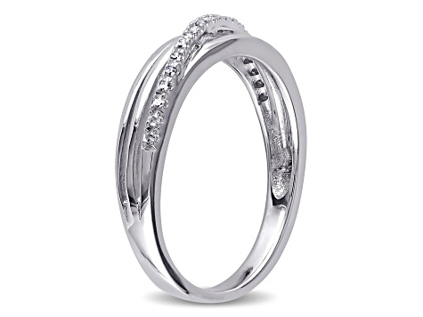 Diamond Accent Rhodium Over Sterling Silver Crossover Ring 0.06ctw