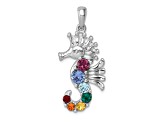 Rhodium Over Sterling Silver Multi-Color Crystal Seahorse Pendant