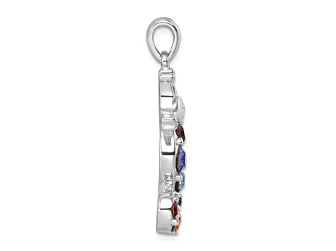 Rhodium Over Sterling Silver Multi-Color Crystal Seahorse Pendant