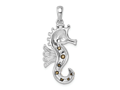 Rhodium Over Sterling Silver Multi-Color Crystal Seahorse Pendant