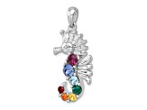 Rhodium Over Sterling Silver Multi-Color Crystal Seahorse Pendant