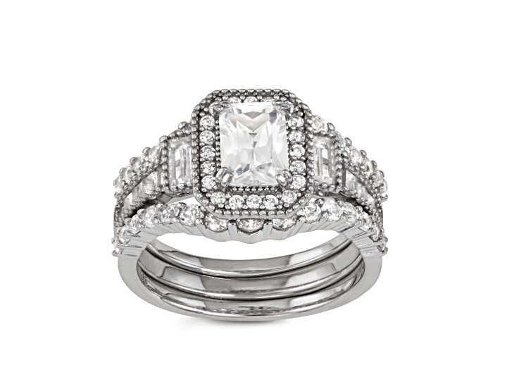 Lab Created White Sapphire Sterling Silver Bridal Ring Set