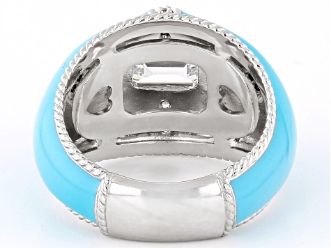 Judith Ripka 2.00ctw Bella Luce® and Blue Enamel Rhodium Over Sterling Silver Statement Band Ring