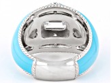 Judith Ripka 2.00ctw Bella Luce® and Blue Enamel Rhodium Over Sterling Silver Statement Band Ring