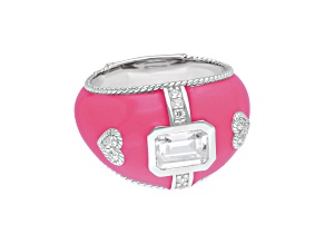 Judith Ripka 2.00ctw Bella Luce® and Pink Enamel Rhodium Over Sterling Silver Statement Band Ring