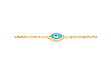 14K Yellow Gold 2.75mm Enamel Evil Eye Station Bracelet 7.25 inch