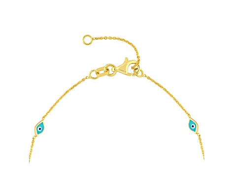 14K Yellow Gold 2.75mm Enamel Evil Eye Station Bracelet 7.25 inch