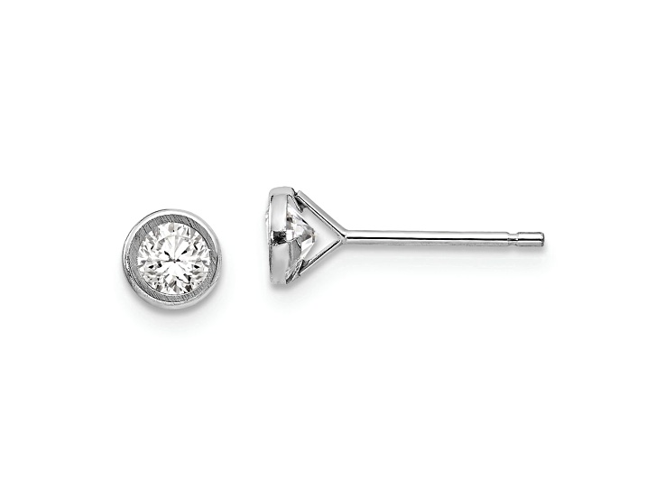 Rhodium Over 14K White Gold 4mm Bezel Set Cubic Zirconia Post Earrings