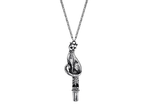 1928 Jewelry Antiqued Pewter Cat Whistle Pendant Necklace