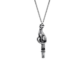 1928 Jewelry Antiqued Pewter Cat Whistle Pendant Necklace