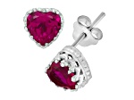 Lab Created Ruby Sterling Silver Heart Earrings 2.00ctw