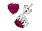 Lab Created Ruby Sterling Silver Heart Earrings 2.00ctw