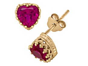 Lab Created Ruby 14K Yellow Gold Over Sterling Silver Heart Earrings 2.00ctw