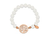 Rose Stainless Steel Polished plated Tree White Jade Stretch Bracelet