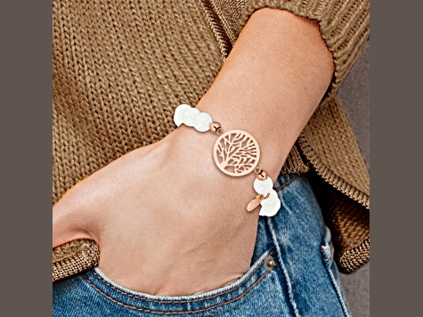 Rose Stainless Steel Polished plated Tree White Jade Stretch Bracelet