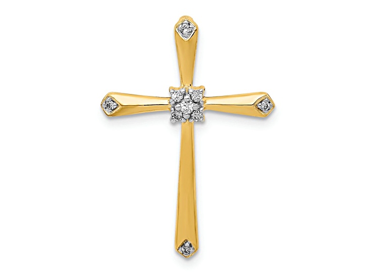 10k Yellow Gold and Rhodium Over 10k Yellow Gold Diamond Cross Chain Slide Pendant