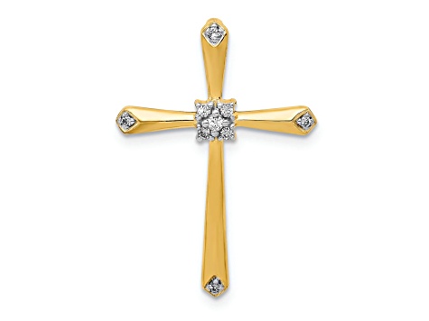 10k Yellow Gold and Rhodium Over 10k Yellow Gold Diamond Cross Chain Slide Pendant