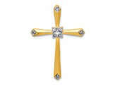 10k Yellow Gold and Rhodium Over 10k Yellow Gold Diamond Cross Chain Slide Pendant