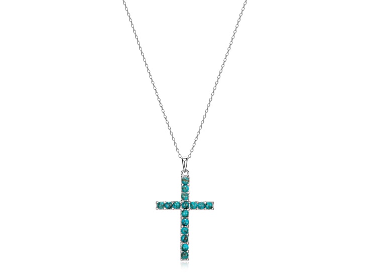 Blue Turquoise Platinum Over Sterling Silver  Pendant With Chain 3x3mm