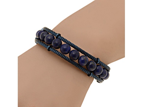 Blue Lapis Stainless Steel Layered Bracelet