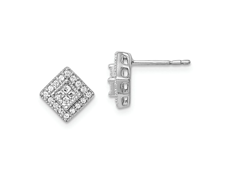 Rhodium Over 10k White Gold 9mm 0.24ctw Diamond Stud Earrings