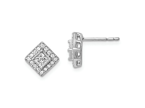 Rhodium Over 10k White Gold 9mm 0.24ctw Diamond Stud Earrings