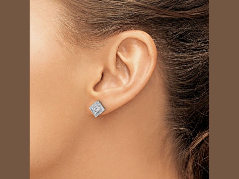 Rhodium Over 10k White Gold 9mm 0.24ctw Diamond Stud Earrings