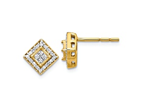 10k Yellow Gold and Rhodium Over 10k Yellow Gold 9mm Polished 0.24ctw Diamond Stud Earrings