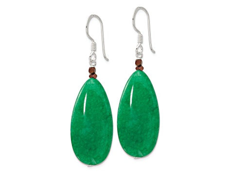 Sterling Silver Green Jadeite and Bronze Color Hematine Earrings